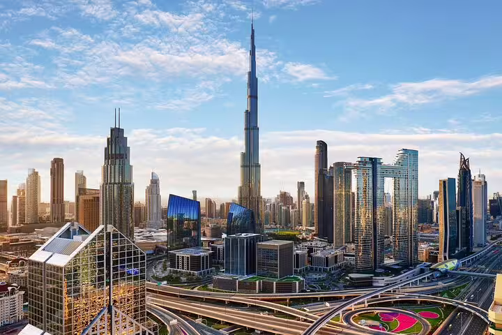 Dubai skyline with Burj Khalifa and Sheikh Zayed Road, must-see on a private Dubai layover tour