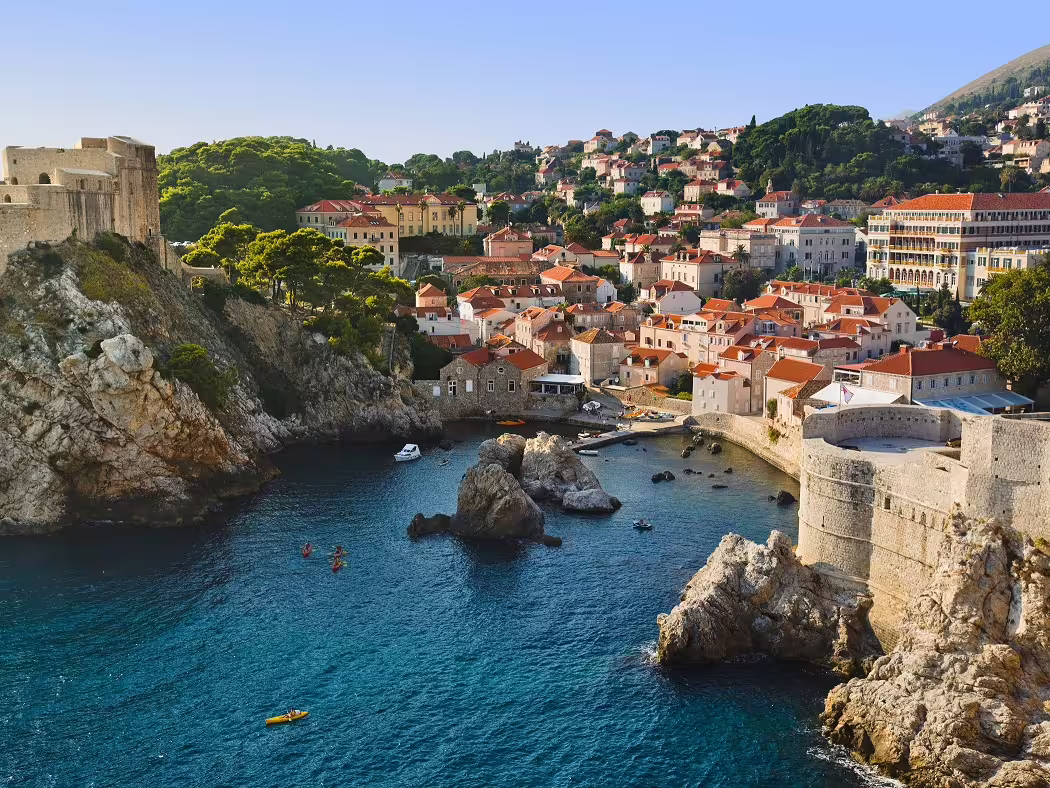 Dubrovnik city walls and Adriatic coastline view, scenic photo stop on a private Dubrovnik city break tour
