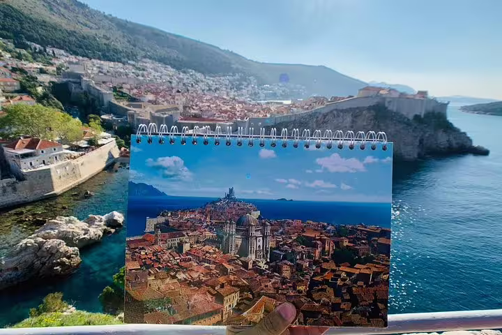 Dubrovnik Old Town viewpoint with Game of Thrones filming scene overlay on Total GOT Experience group tour