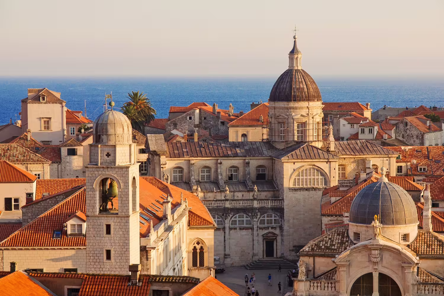 Dubrovnik Old Town rooftops and cathedral domes by the Adriatic Sea, Croatia Express self-drive city break