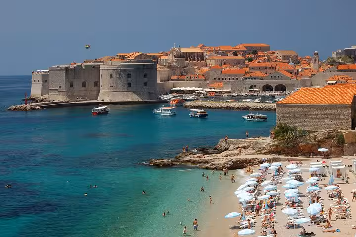 Dubrovnik Old Town skyline and beach on the Adriatic, finale of Highlights from Budapest to Dubrovnik