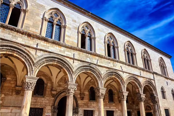 Gothic arched colonnade of Rector's Palace in Dubrovnik's Old Town, Game of Thrones filming location
