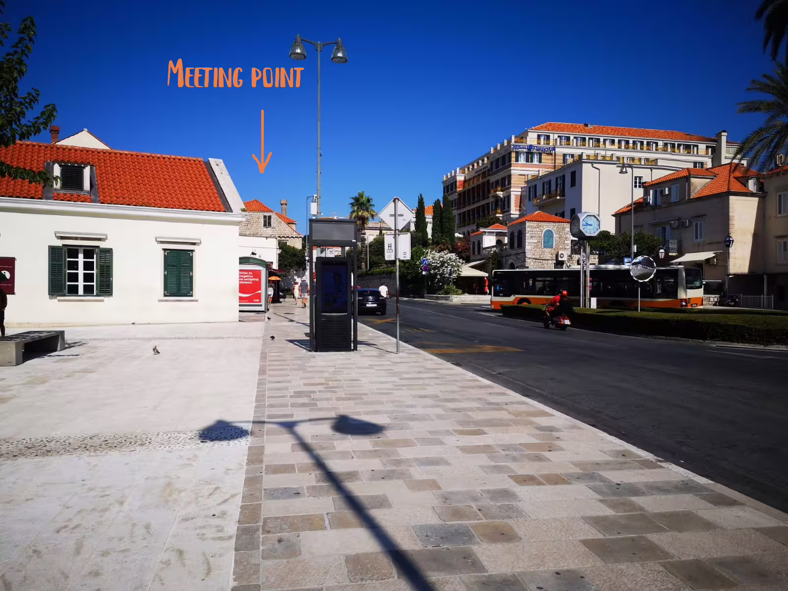 Dubrovnik sea kayaking and snorkeling tour meeting point by bus stop on main road near Old Town entrance