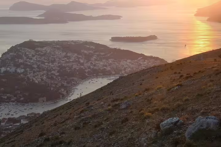 Sunset panorama over Dubrovnik coastline and islands, perfect photo moment on Dubrovnik By Night walking tour