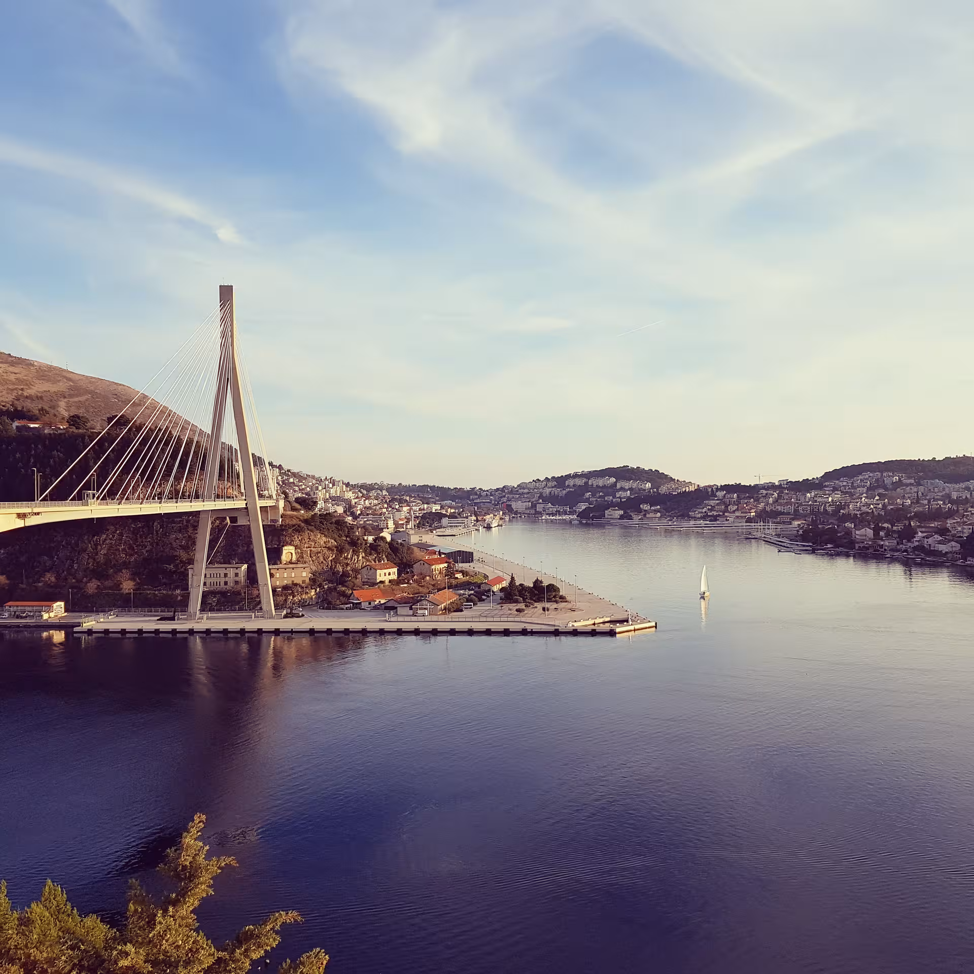 Panoramic view of Dubrovnik Franjo Tuđman Bridge and Rijeka Dubrovačka on a scenic city tour
