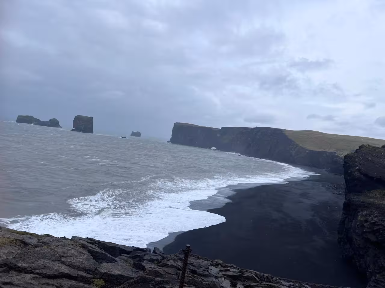 Dyrhólaey cliffs and black sand beach on South Coast private tour from Reykjavik, Iceland ocean views