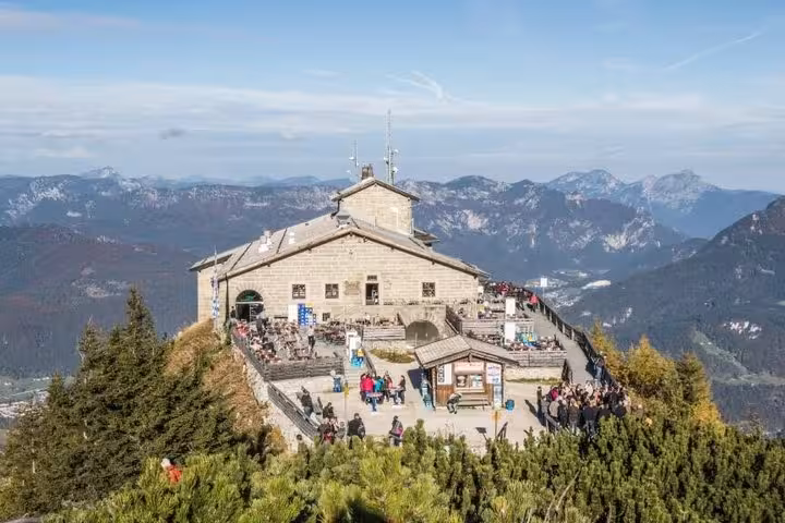 Kehlsteinhaus Eagles Nest terrace with panoramic Bavarian Alps views on private Salzburg day trip