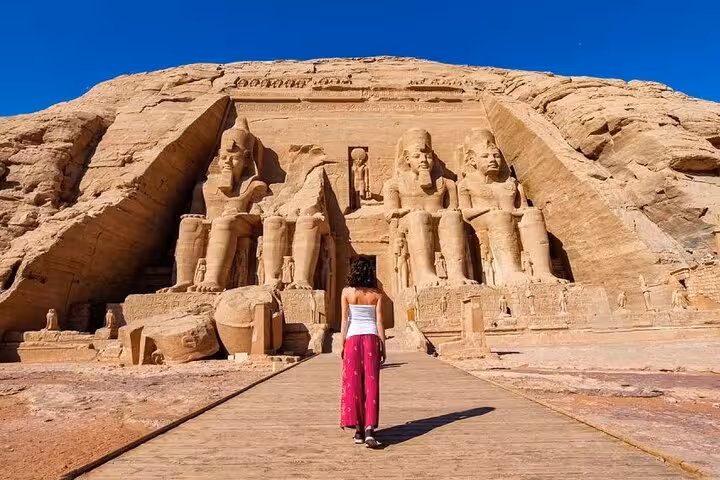 Traveler at Abu Simbel temples in Aswan, highlight of 7 days 6 nights Egypt holiday with Nile cruise
