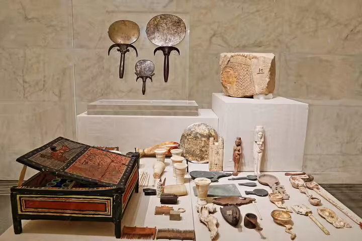 Ancient Egyptian artifacts and tools exhibit at the National Museum on private tour from El-Sokhna Port