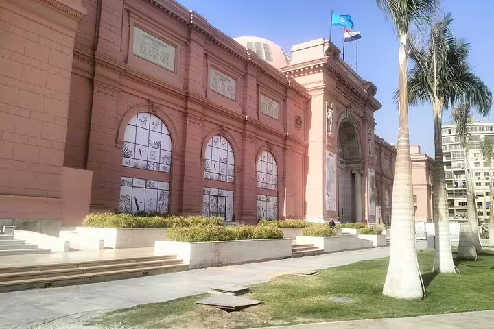 Egyptian Museum Cairo exterior stop on 6-day Egypt tour with pyramids, Aswan and felucca sailing