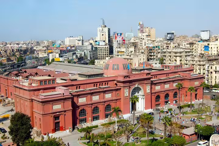 Aerial view of the Egyptian Museum in Cairo on semi private minivan day trip from Hurghada to Giza Pyramids