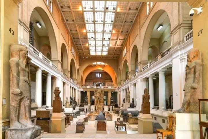 Egyptian Museum Cairo gallery of ancient statues, a key stop on day tour to Cairo from Alexandria