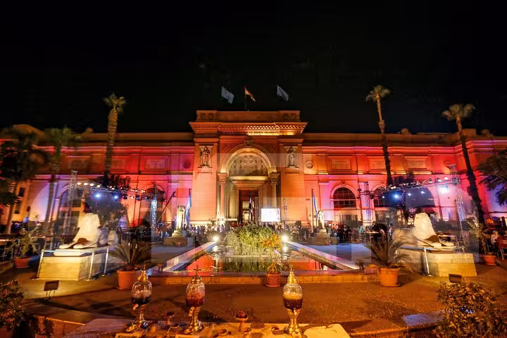 Egyptian Museum Cairo lit at night, must-see stop on Full-Day Tour Cairo Fly from Marsa Alam