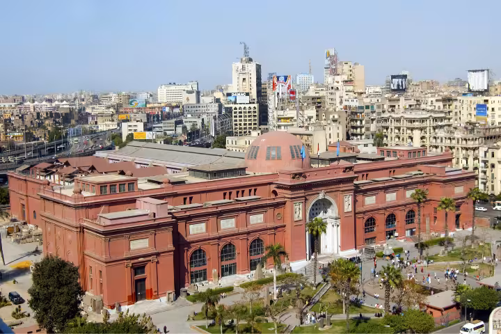 Egyptian Museum Cairo skyline view, key stop on 4-day Cairo Aswan Abu Simbel Luxor by air trip