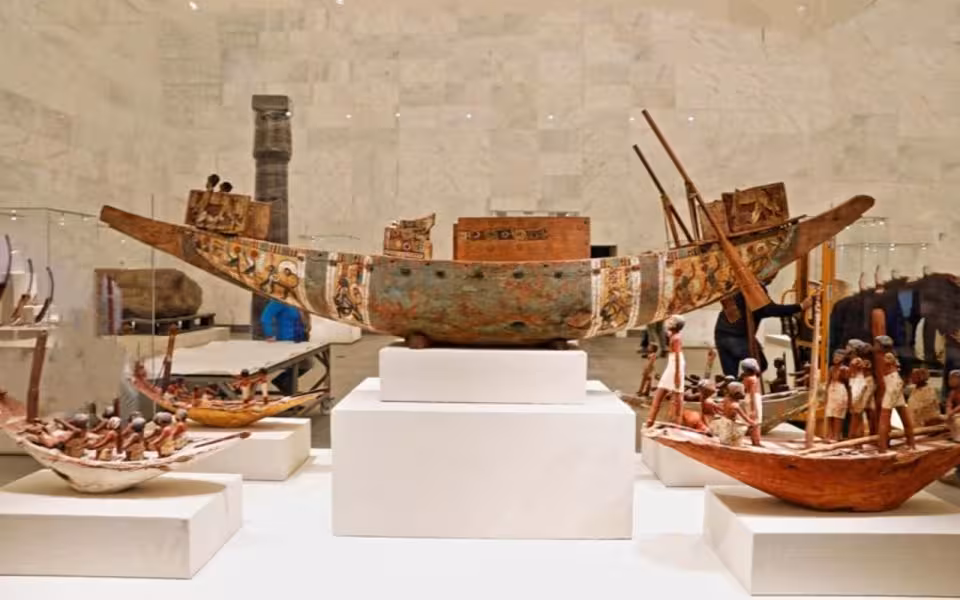 Ancient Egyptian model boats exhibit inside the Egyptian Museum Cairo, must-see stop on private Cairo tour
