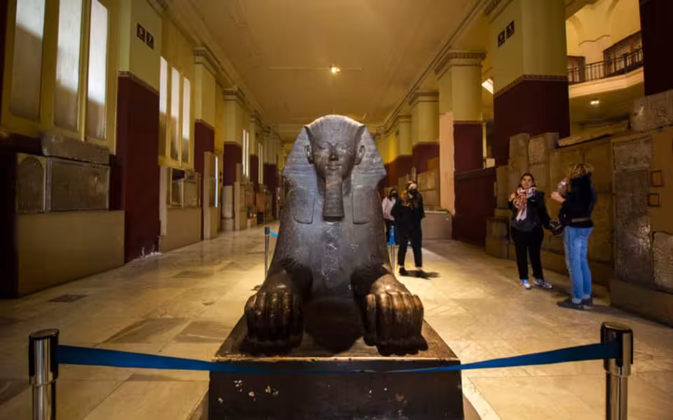 Egyptian Museum Cairo sphinx statue gallery visit on private Cairo tour, Egyptian Museum and Old Cairo