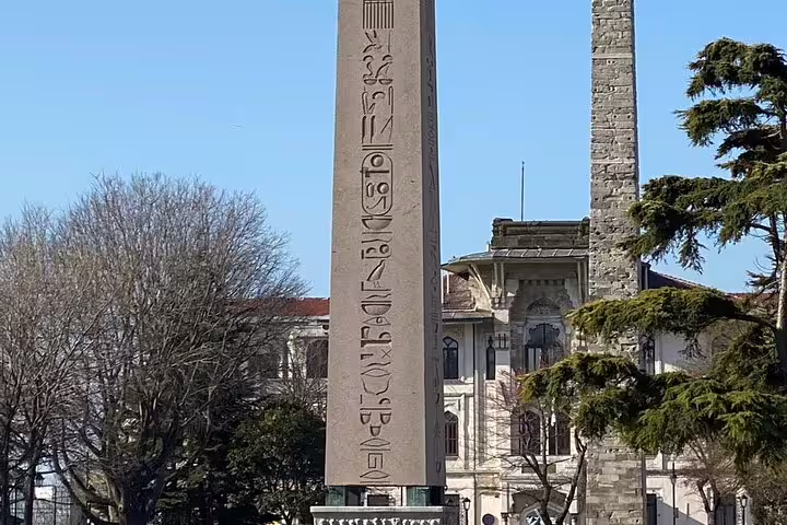Ancient Egyptian obelisk at Sultanahmet Hippodrome, a key stop on Topkapi Palace and Blue Mosque tour