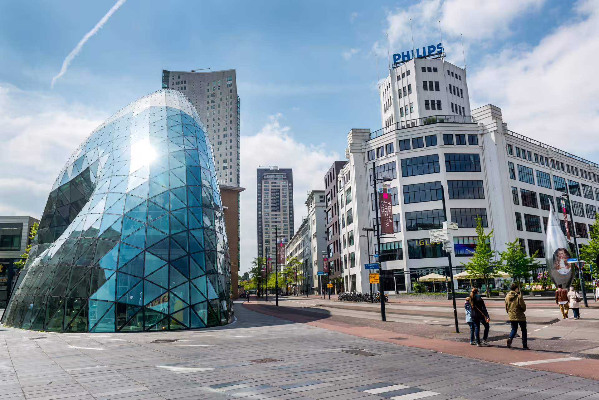 Eindhoven city center with Blob building and Philips landmark, featured on 1-day walking tour audioguide