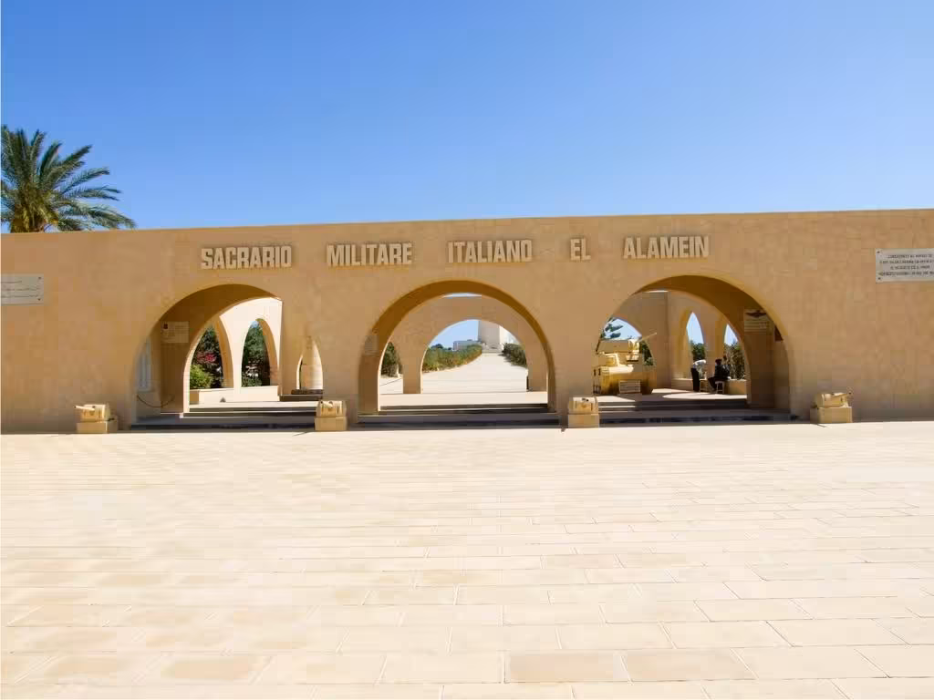 Sacrario Militare Italiano El Alamein memorial entrance with arched gateway in Egypt