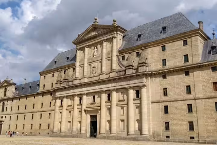 Facade of El Escorial Monastery near Madrid on a private minivan tour to Escorial and Valley of the Fallen