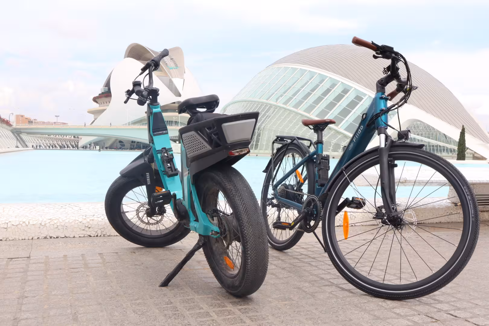 Electric bikes for rent at Valencia City of Arts and Sciences, perfect for e-bike rental and waterfront sightseeing