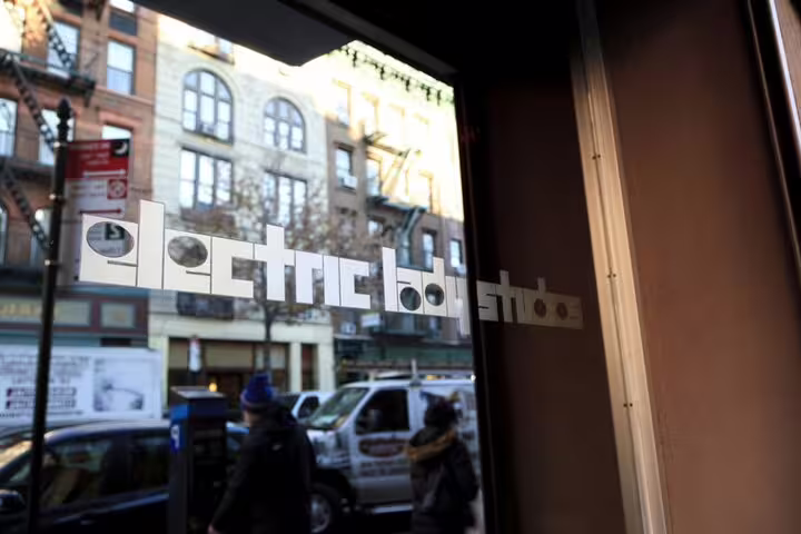 Electric Lady Studios storefront window sign in Greenwich Village, New York City