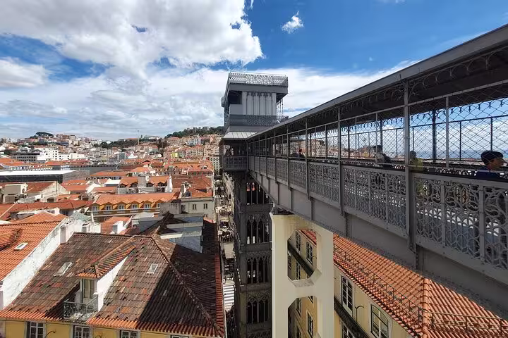 Elevador de Santa Justa in Lisbon offers panoramic views over the red rooftops of the Old Town, featured in a private half-day tour.