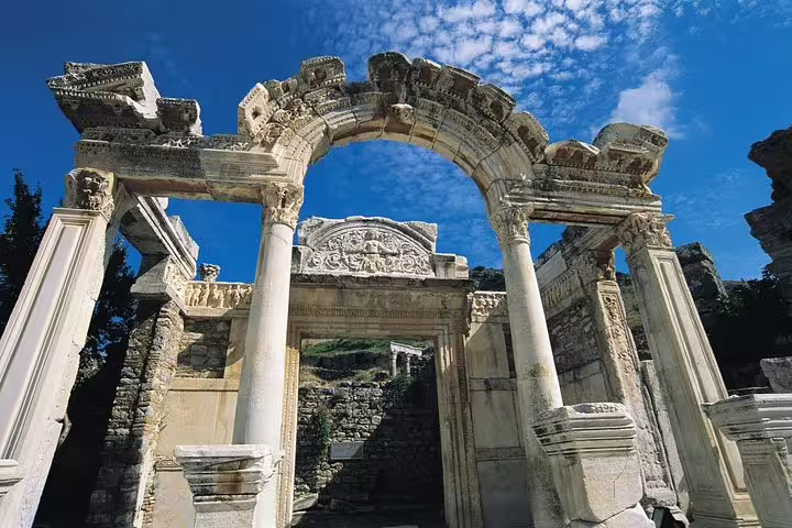 Ancient archway in Ephesus ruins on Kusadasi shore excursion, 3-4 hour small group tour no shopping stops