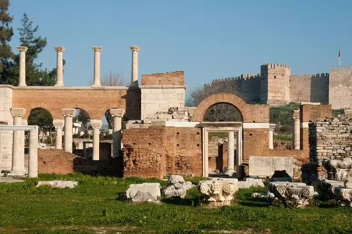 Discover the majestic ruins and columns of the Basilica of St. John with castle views on this Ephesus private tour.