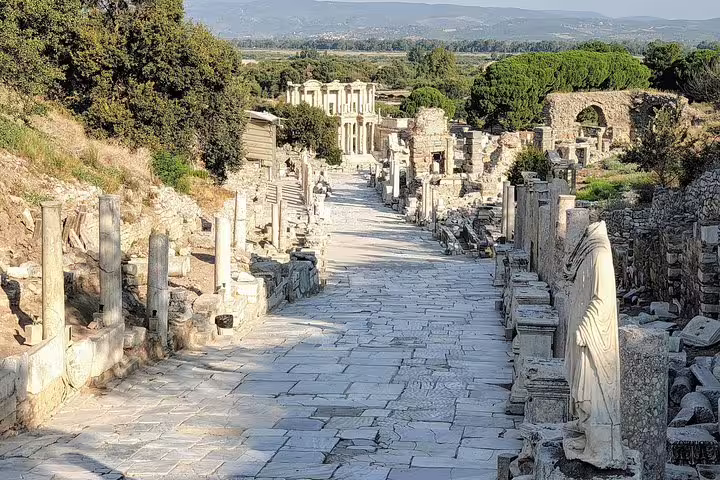 Ancient Curetes Street in Ephesus ruins, scenic walk on private guided tour with no hidden fees