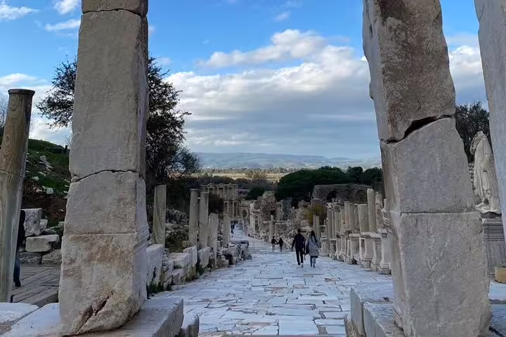 Marble Curetes Street in ancient Ephesus, scenic walk on Seven Churches of Revelation 5-day mini group tour