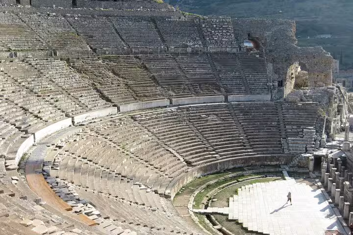 Great Theatre of Ephesus amphitheater seating and stage, highlight of Ephesus tour from Izmir Cruise Port