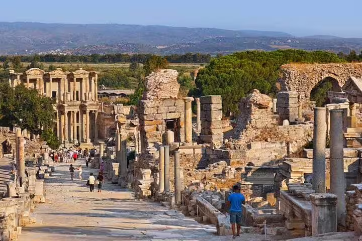 Stroll through the historic ruins of Ephesus on a guided tour with private van service from Kusadasi Port.