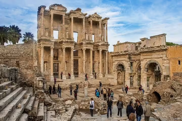 Explore the ancient ruins of Ephesus with a guided tour, featuring the iconic Library of Celsus near Kusadasi Port.