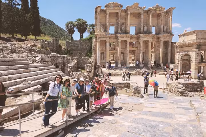 Ephesus Library of Celsus with tour group on 2-day Ephesus & Pamukkale tour from Istanbul