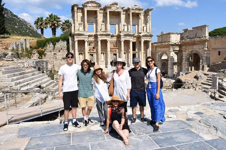 Travelers at Ephesus Library of Celsus on Kusadasi Cruise Port shore excursion, skip-the-line guided tour photo