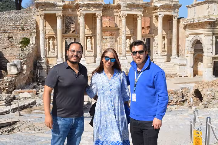 Travelers with private guide at Ephesus Library of Celsus, Izmir Cruise Port shore excursion tour
