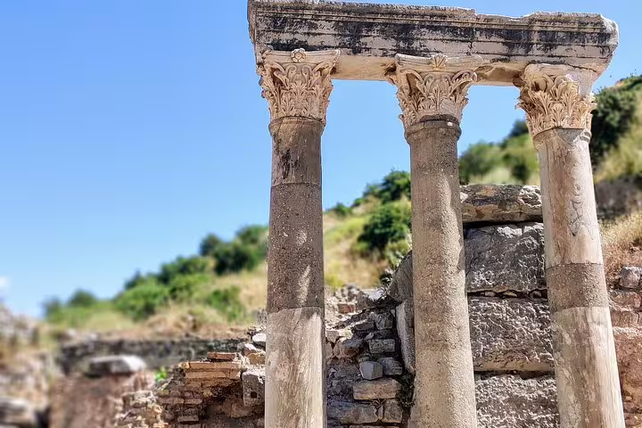 Ancient marble columns at Ephesus ruins on all-inclusive Biblical Ephesus tour with Bible guide and lunch