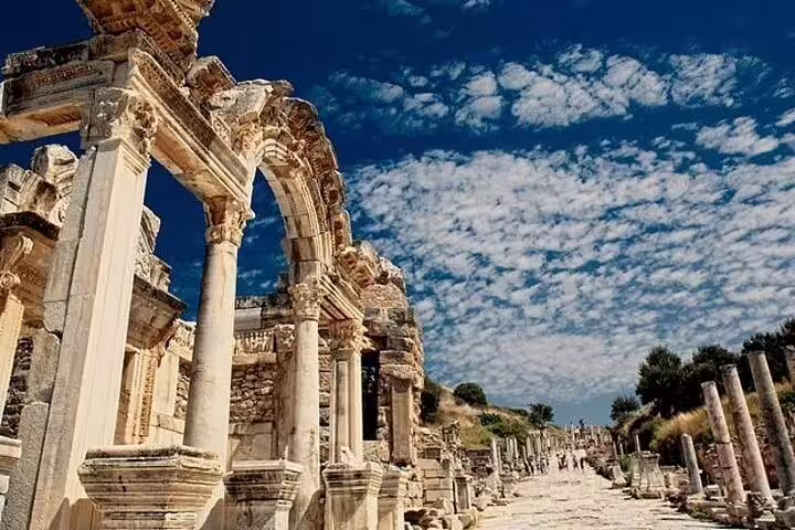 Marble Street colonnades in ancient Ephesus on private Kusadasi Port tour with local shopping time
