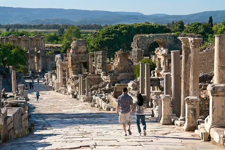 Walking the marble street of ancient Ephesus ruins on Turkey 11-day guided private or small group tour