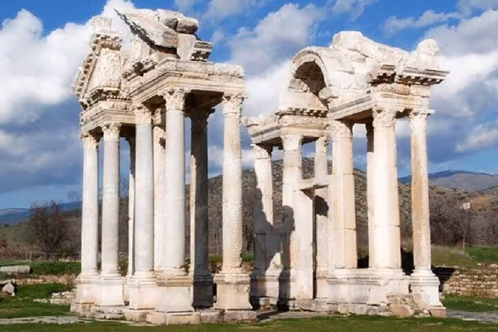 Ancient Roman columns at Ephesus ruins near Selcuk, must-see site on 8-day Cappadocia to Antalya tour