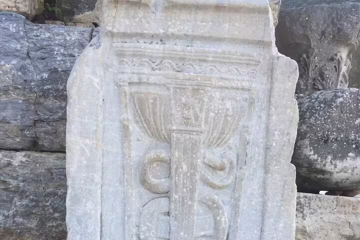 Carved stone relief detail at Ephesus ruins, Seven Churches of Revelation 5-day mini group guided tour