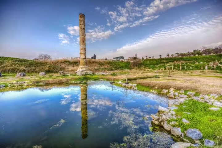 Discover the ancient Temple of Artemis ruins with reflection pool on the Ephesus Private Tour from Izmir Port.