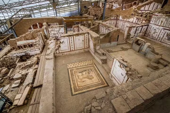 Marvel at the intricate mosaics of Ephesus Terrace Houses on the Skip-the-line Ephesus & Wine Tasting Tour.