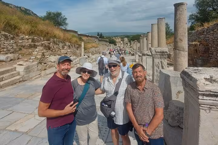 Cruise travelers on Curetes Street, ancient Ephesus guided shore excursion with lunch near Kusadasi port