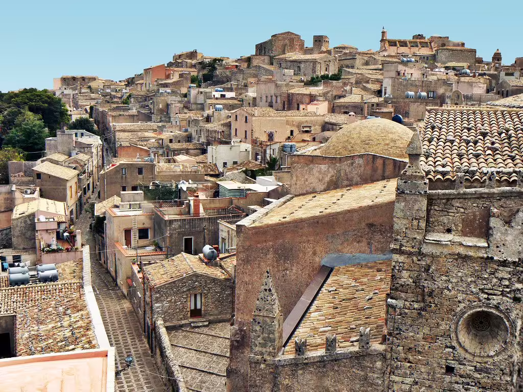 Historic stone rooftops and narrow alleys of medieval Erice village, a highlight of Segesta, Erice and Trapani private tour from Palermo