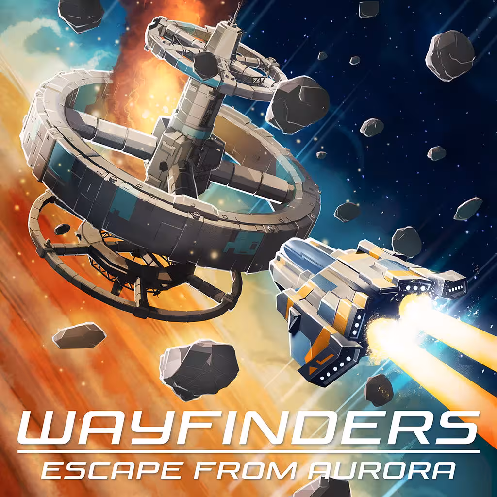 Wayfinders Escape from Aurora artwork, sci-fi escape room free roam 60-minute space mission with asteroids