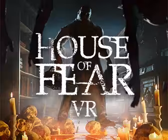 House of Fear VR horror escape room 50' experience with candles and skulls, immersive virtual reality challenge