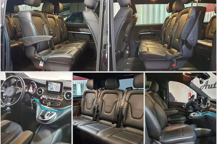 Luxury minivan interior with leather seats for Escorial and Valley of the Fallen private tour from Madrid