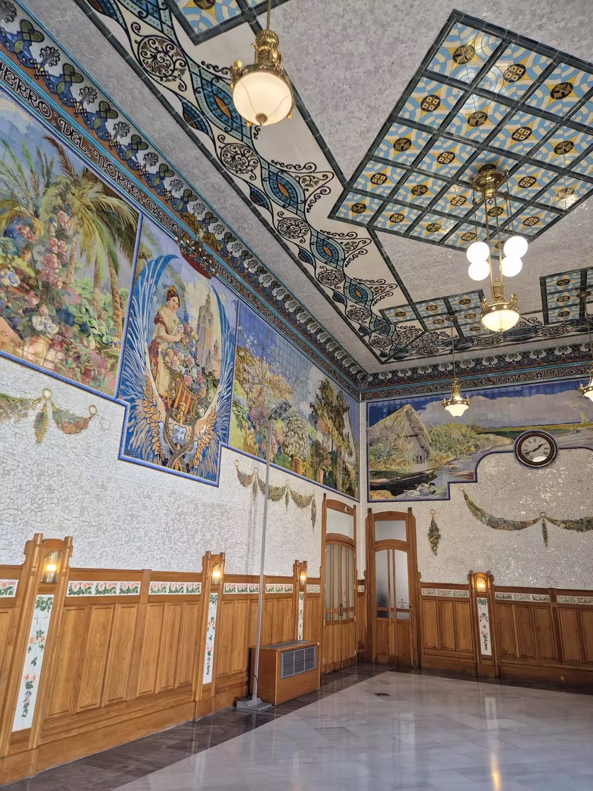 Colorful tiled hall at Estación del Norte, a stop on the Valencia audio guided City Quest scavenger hunt